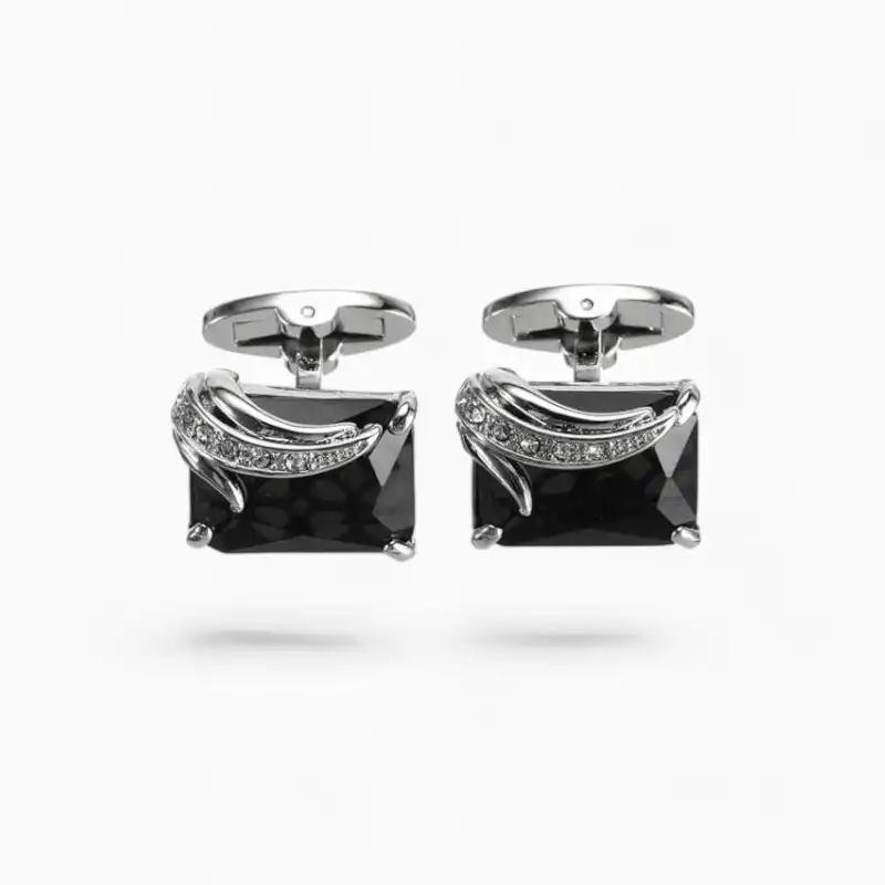Boutons de manchette Precious Stone Noir Argent | La Montre à Gousset