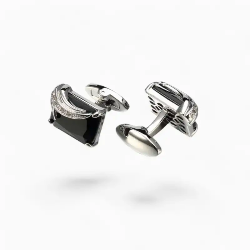 Boutons manchette Precious Stone Noir Argent | La Montre à Gousset