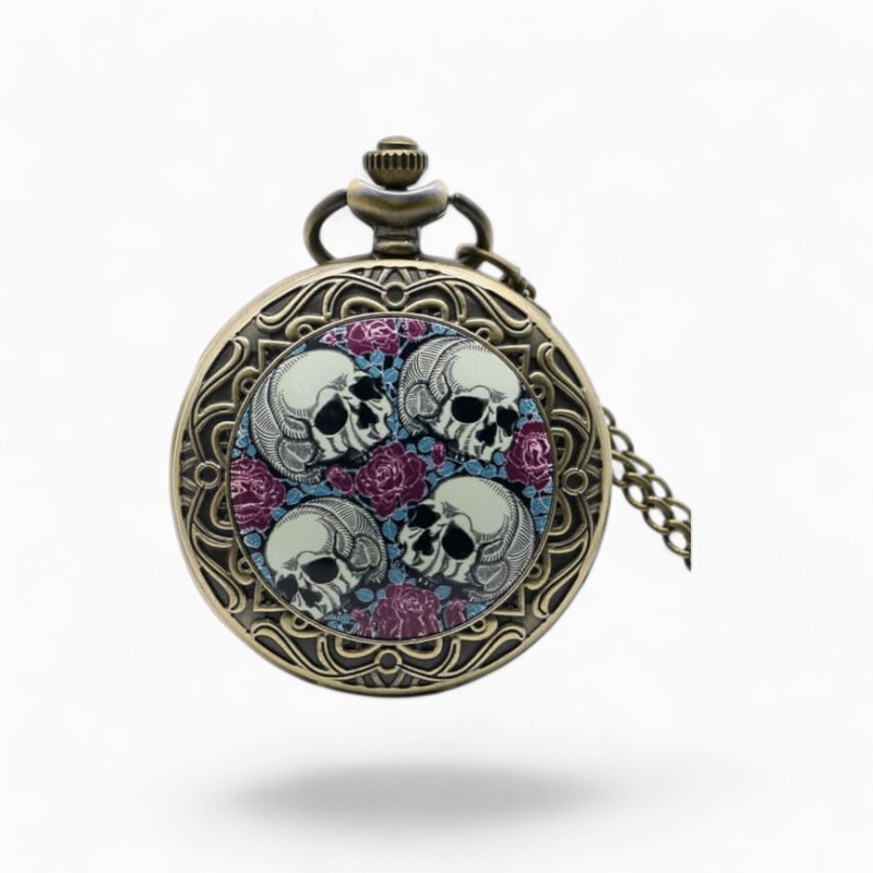 Montre à Gousset Homme Crâne fleuri | La Montre à Gousset