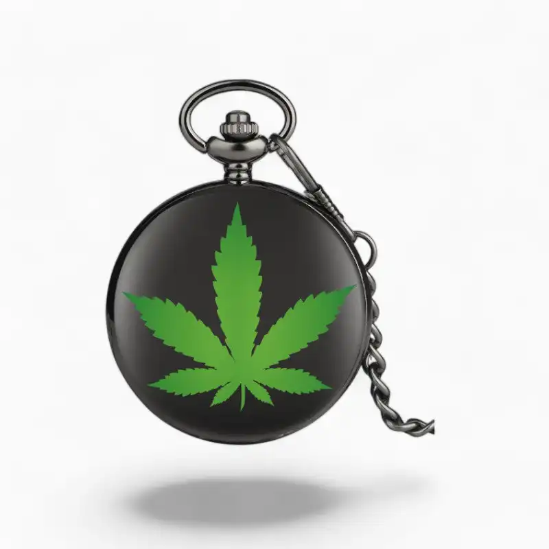 Montre à gousset feuille de cannabis Vert