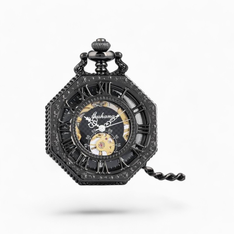 Montre à Gousset Mécanique Hexagone Noire | La Montre à Gousset