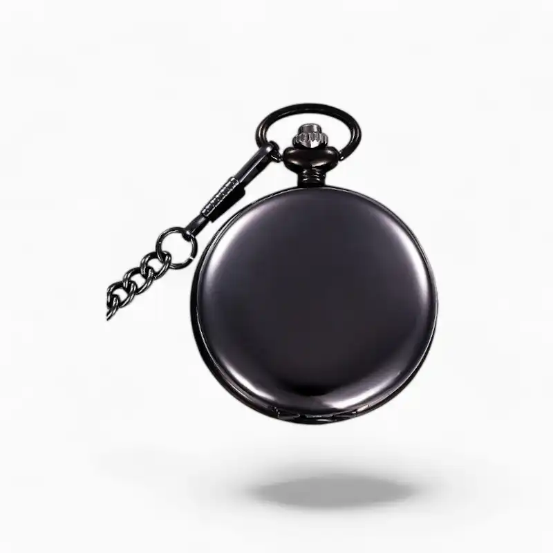 Montre à Gousset Mécanique Vigilant noire avec chaîne, design classique et élégant pour amateurs d'horlogerie traditionnelle.