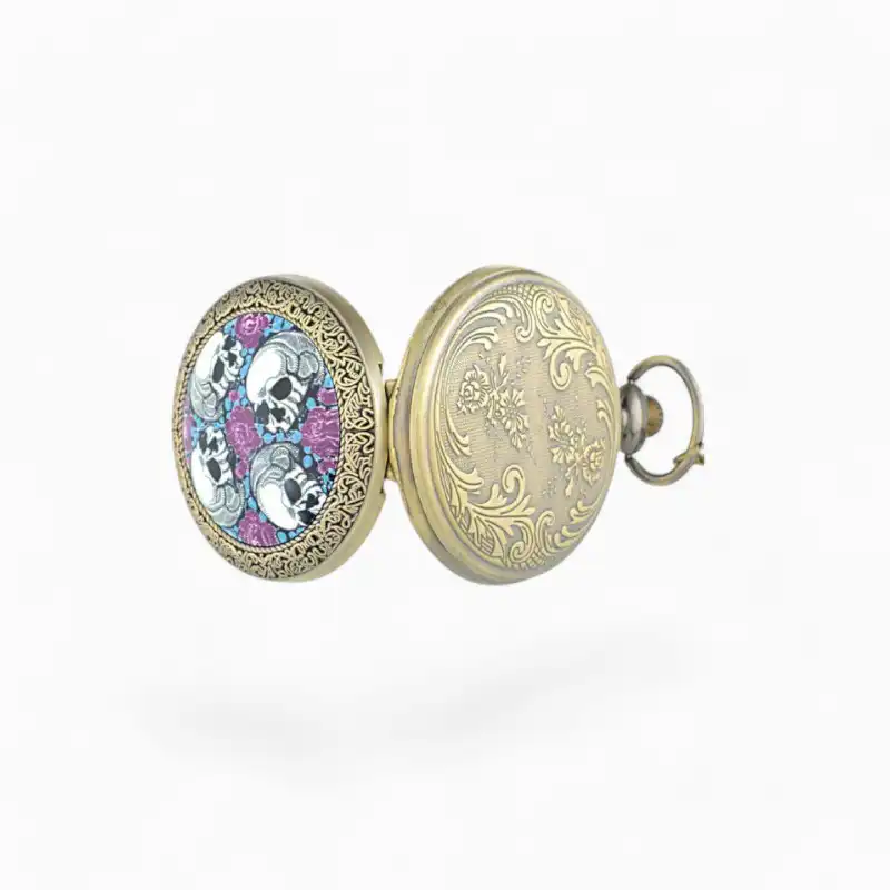 Montre de poche Homme Crâne fleuri | La Montre à Gousset