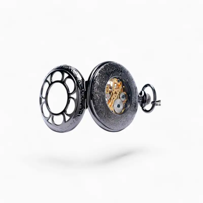 Montre de poche Jolie Fleur noire bronze | La Montre à Gousset
