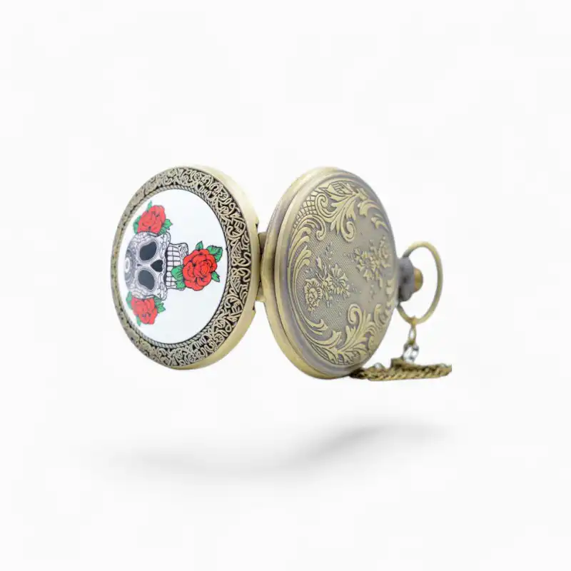 Montre de poche Homme Crâne de fleur mexicain | La Montre à Gousset