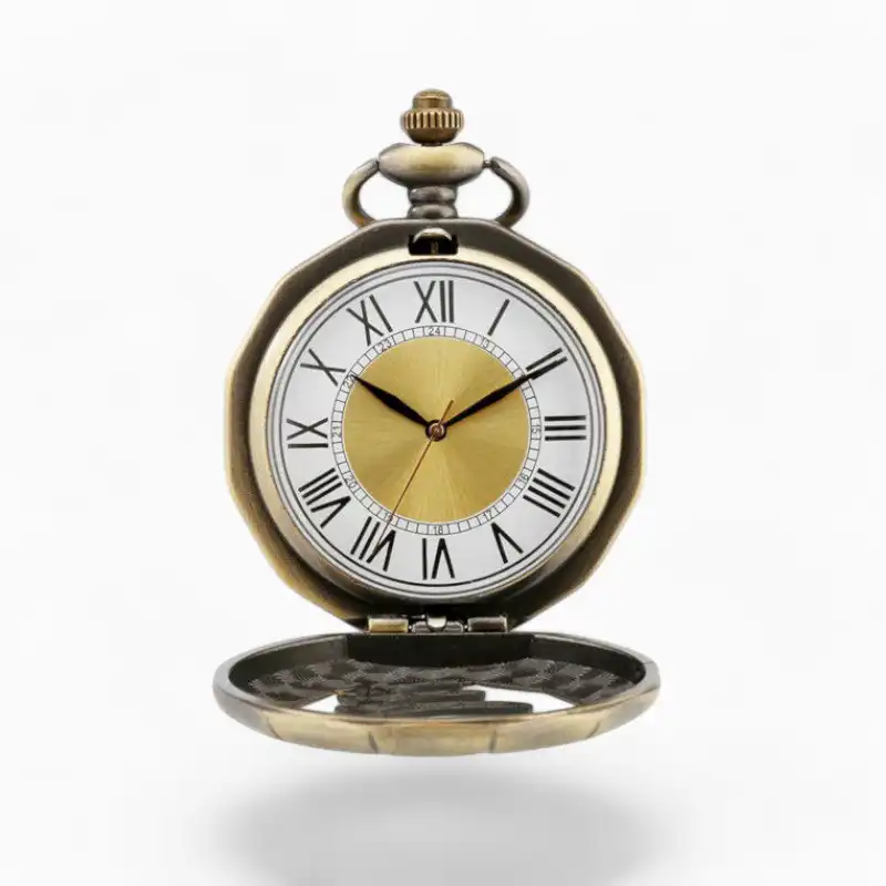 Montre à Gousset Arista classique ouverte avec cadran blanc, chiffres romains et couvercle à charnière.