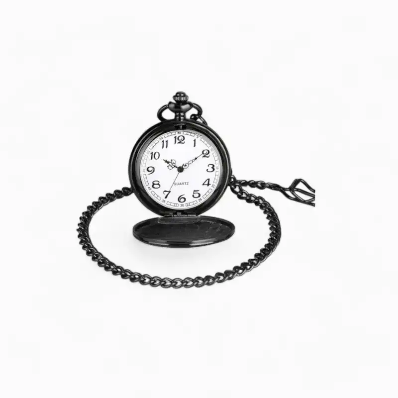 Montre à Gousset classique noire avec chaîne et affichage numérique blanc "Love You".