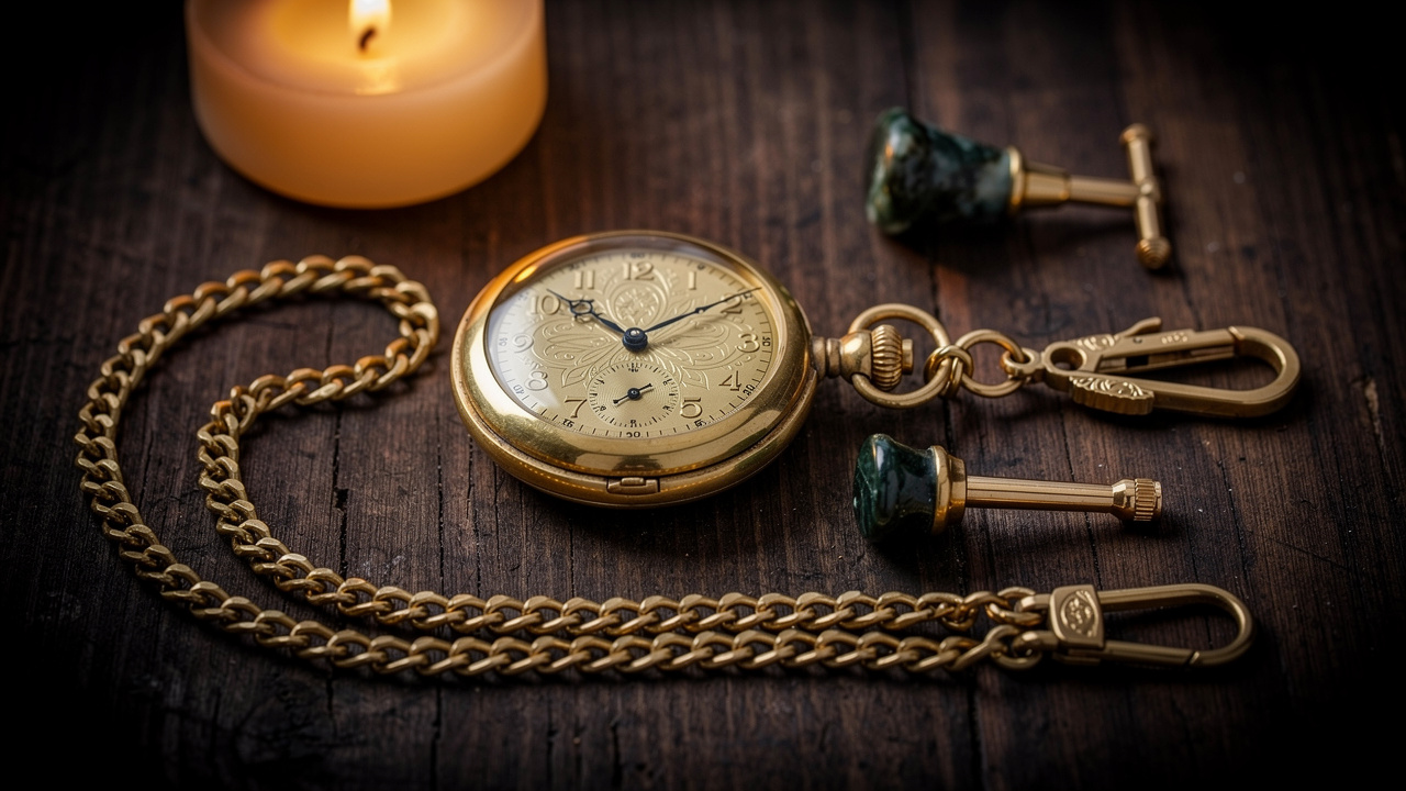 Chaîne Albert dorée avec pendeloque et mousqueton vintage