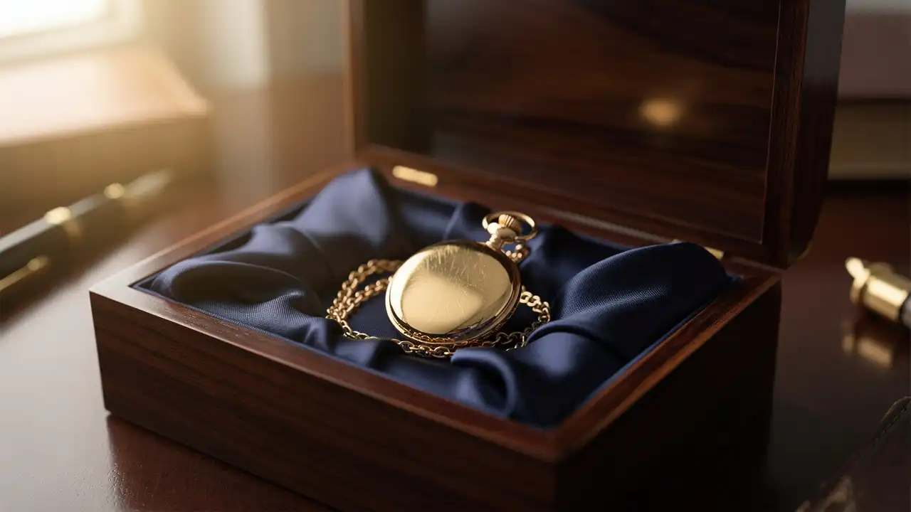 Montre à gousset rangée dans son coffret de protection en bois