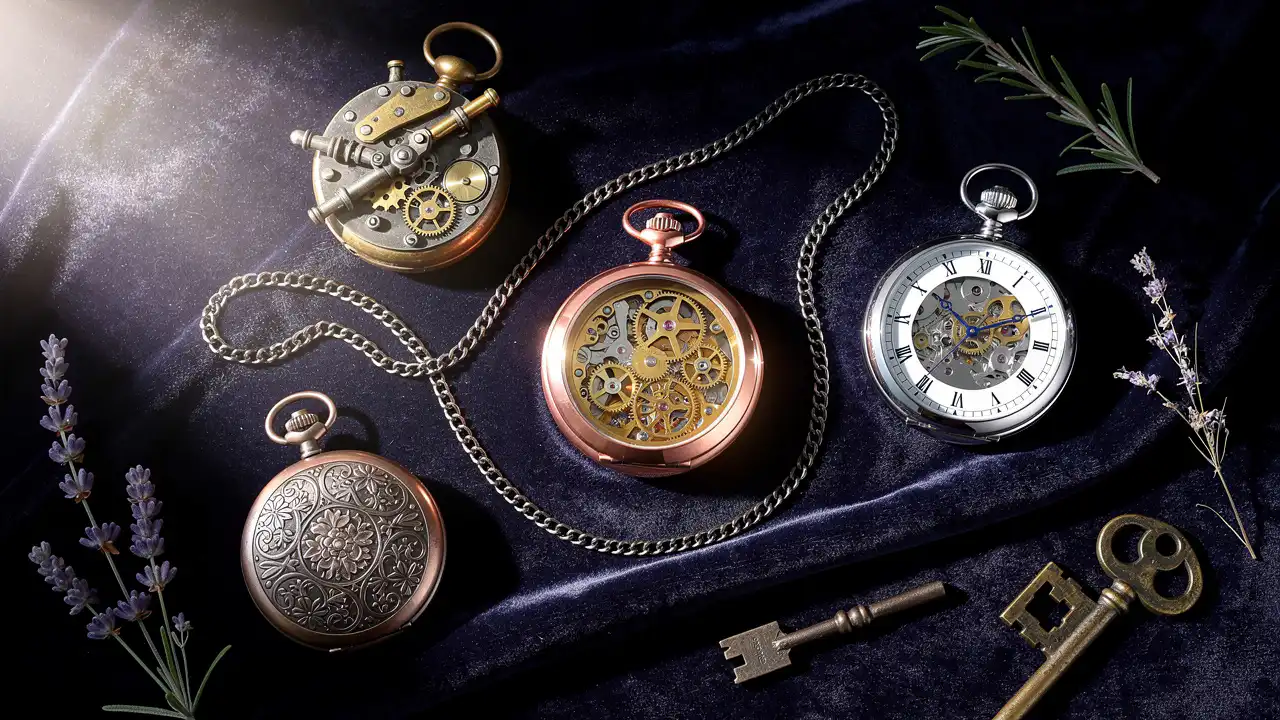 Collection variée de montres à gousset Goussia sur velours