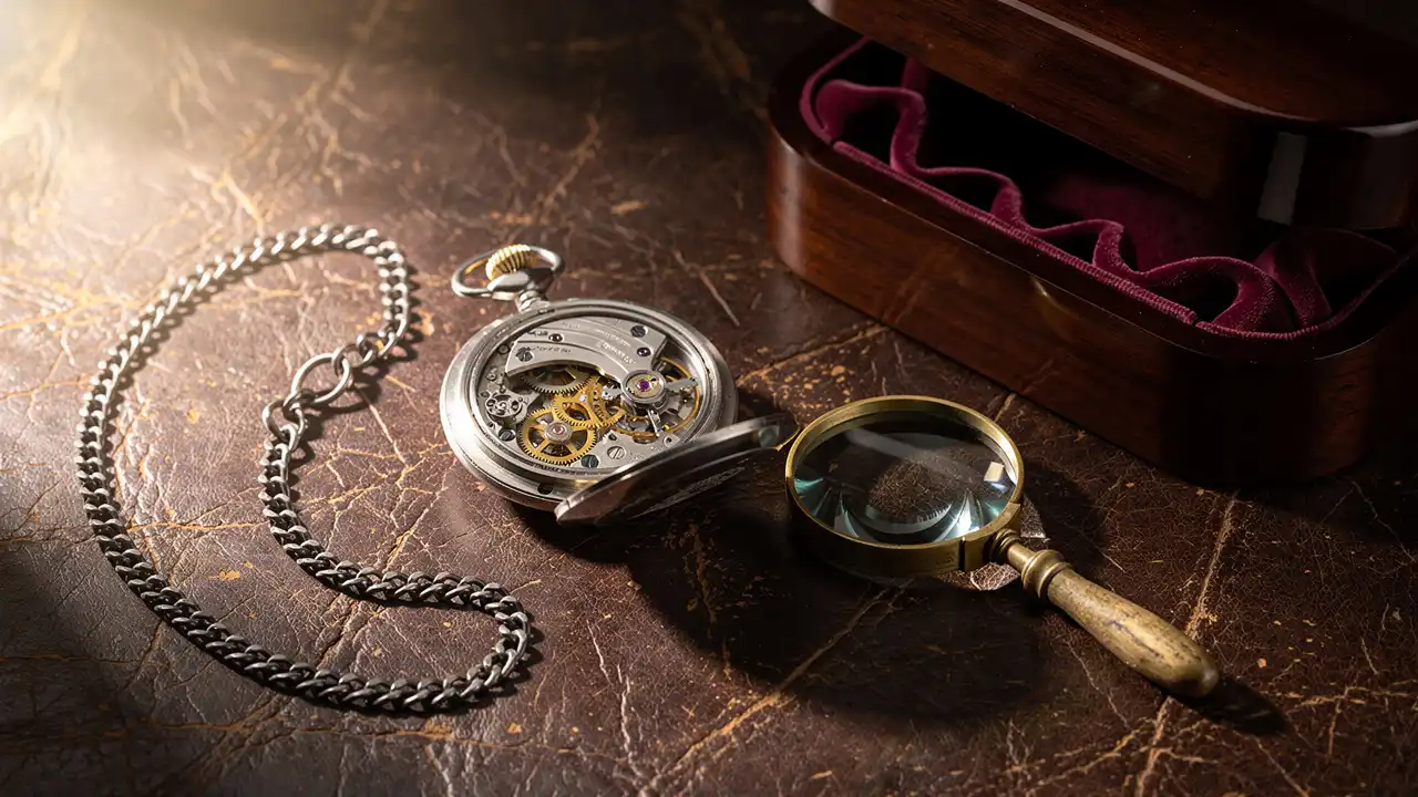 Montre à gousset dans sa boîte de conservation en bois
