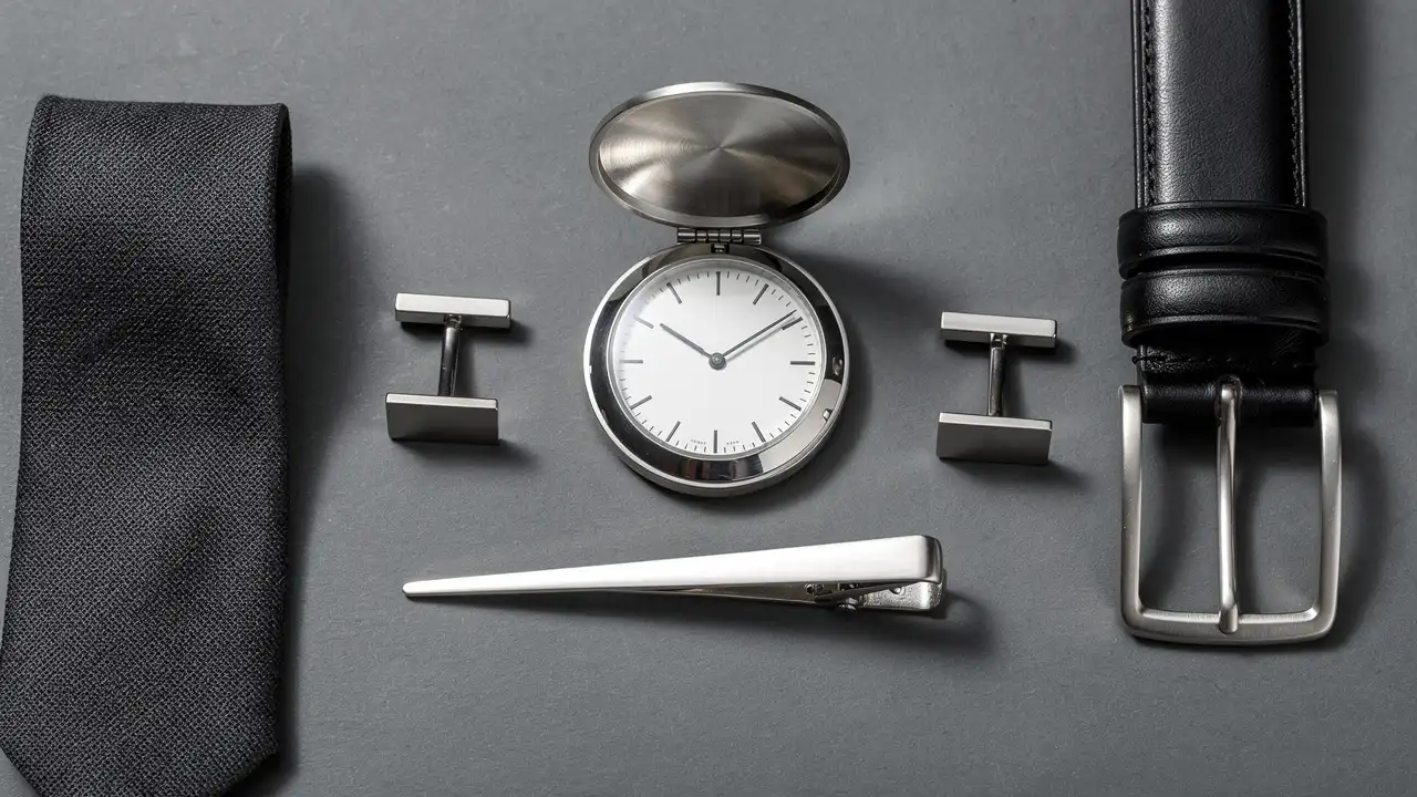 Accessoires métalliques coordonnés montre gousset acier argent
