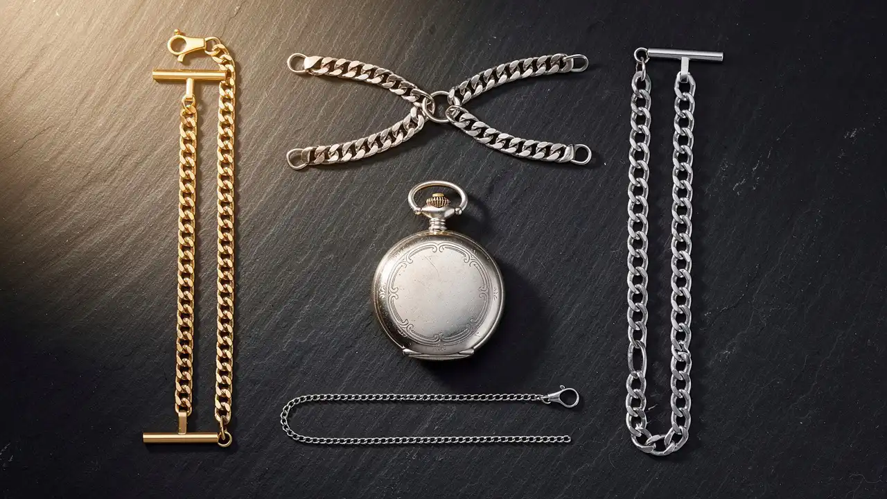 Collection de chaînes pour montre à gousset sur ardoise