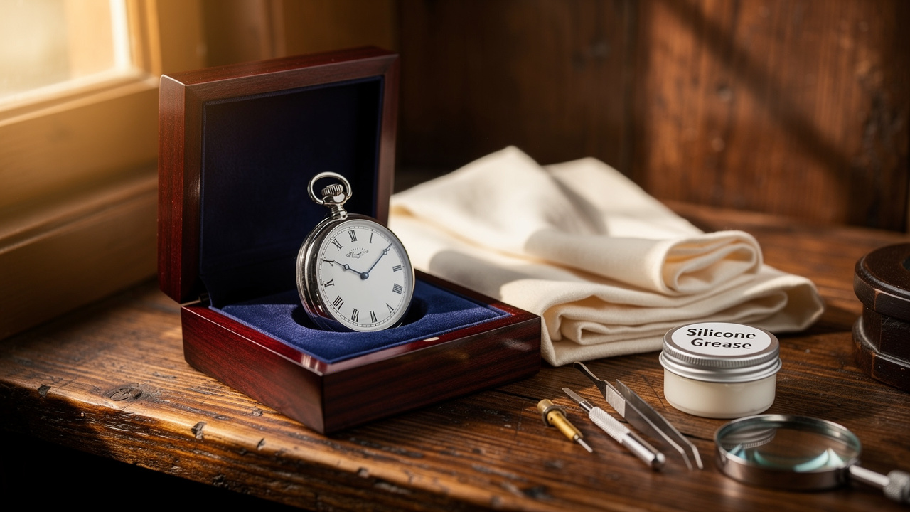 Conservation d'une montre à gousset dans son écrin de rangement
