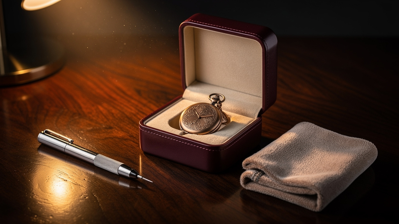 Entretien et rangement d'une montre à gousset dans son écrin