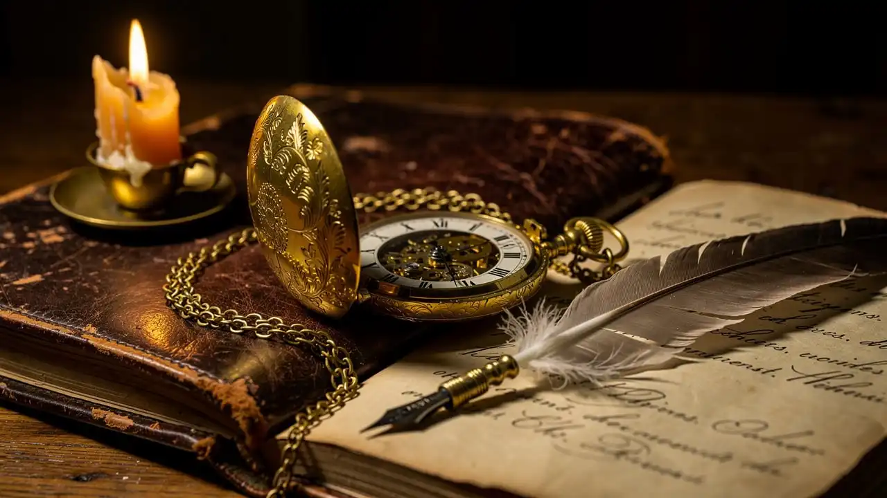 Montre squelette ancienne sur parchemin évoquant le XVIIIe siècle