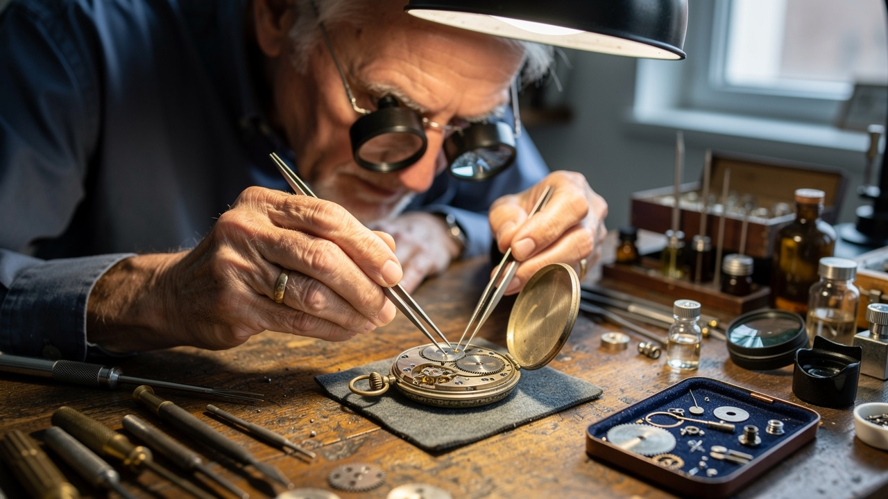 Horloger expert révisant une montre à gousset ancienne