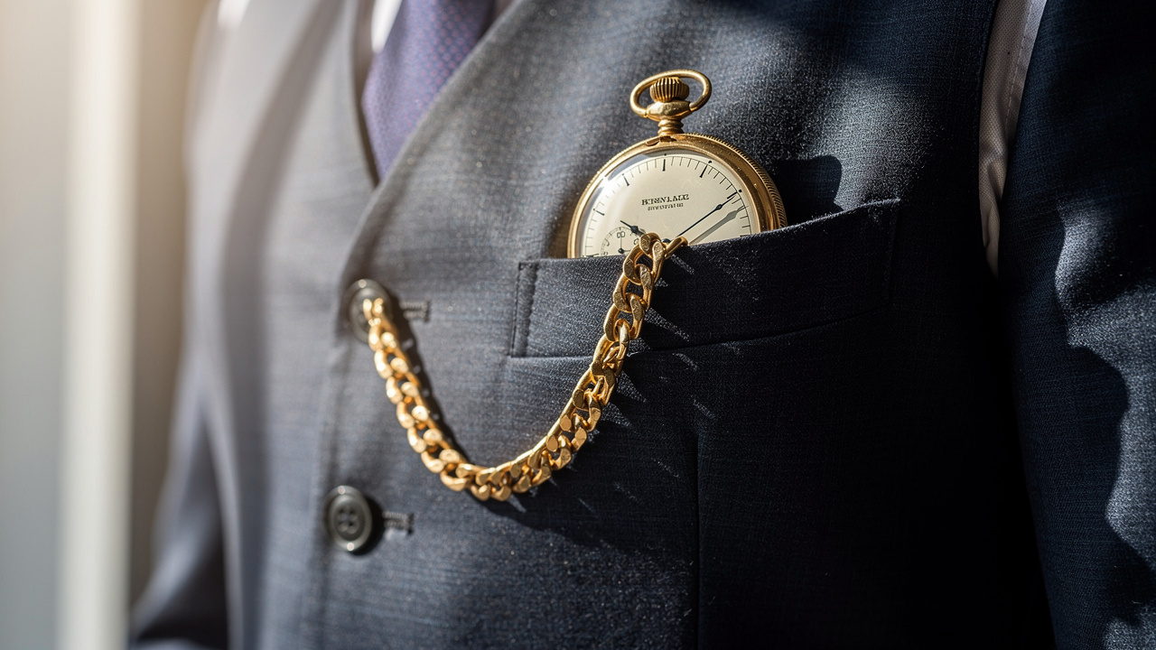 Elegant pocket watch with chain on formal vest