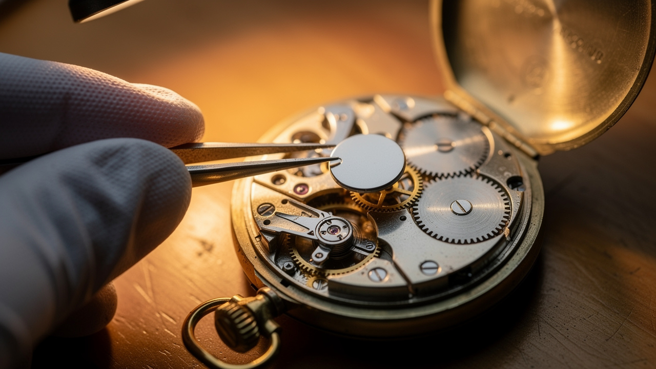 Installation de la nouvelle pile avec polarité correcte dans la montre