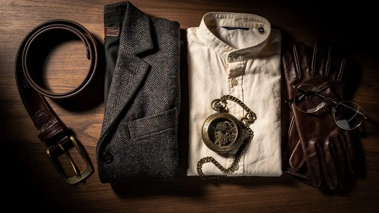 Composition look steampunk complet avec montre gousset et accessoires assortis