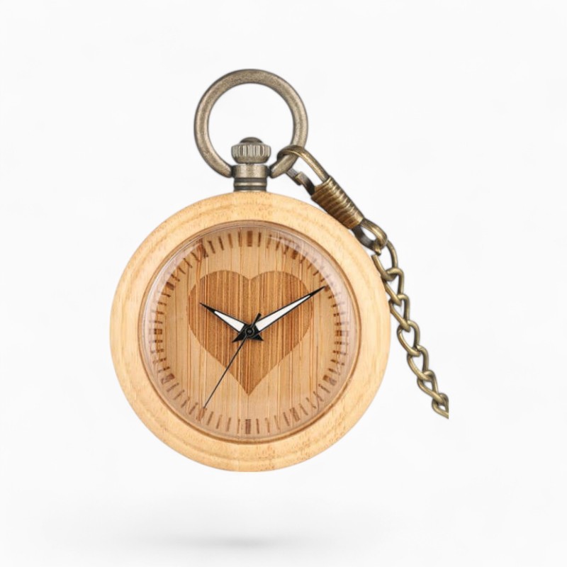 Montre à Gousset Cœur en Bois | La Montre à Gousset