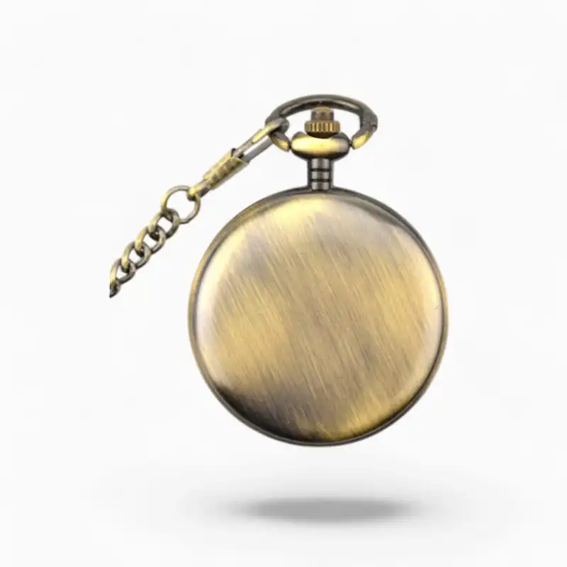 Montre à Gousset Mécanique Cerf & Biche en métal brossé doré avec chaîne coordonnée, design classique et élégant pour collectionneurs et amateurs d'horlogerie vintage.