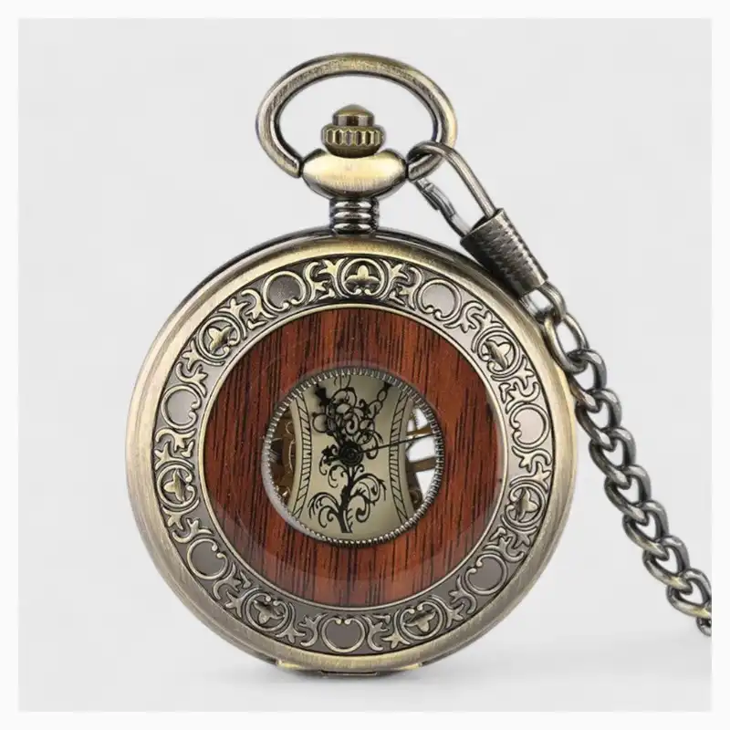 Montre à Gousset Mécanique Bois Rouge – vue 6