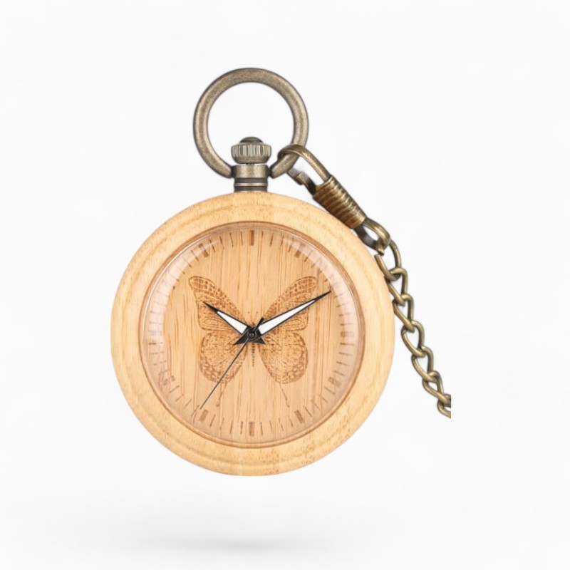 Montre à Gousset Papillon en Bois | La Montre à Gousset