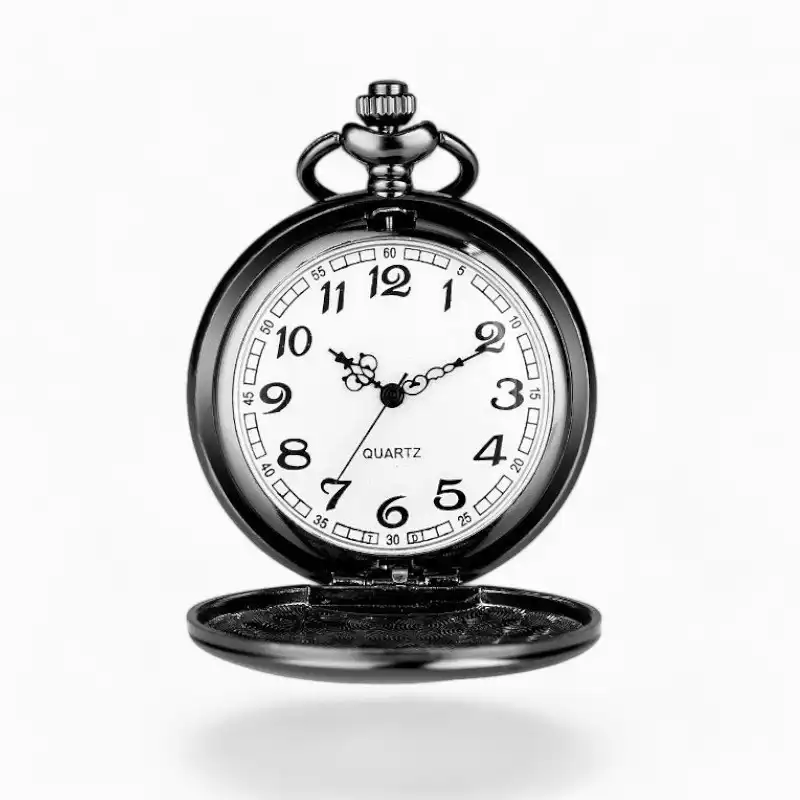 Montre à Gousset élégante en noir et blanc, avec inscription "Be Strong" sur le cadran, style classique à mouvement quartz.