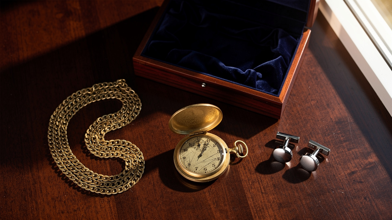 Montre gousset chaîne Albert écrin luxe boutons manchette