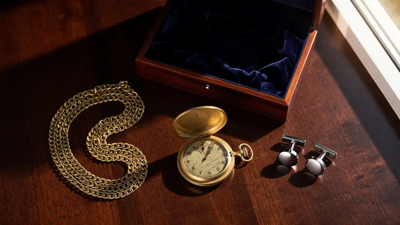 Montre gousset chaîne Albert écrin luxe boutons manchette