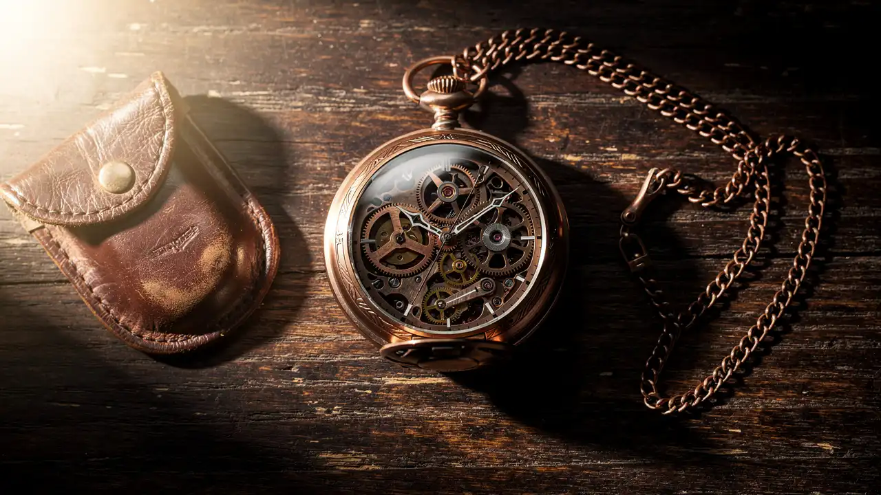 Montre à gousset contemporaine steampunk avec chaîne dorée
