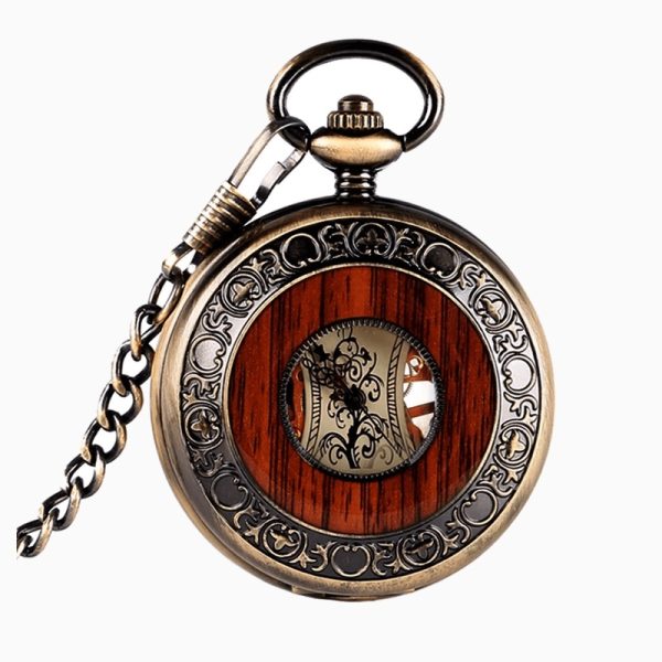 Montre à Gousset Mécanique Bois Rouge – vue 1
