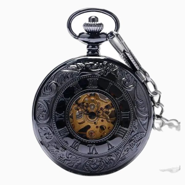 Montre à Gousset Mécanique Double Demi-Chasseur Noire – vue 1