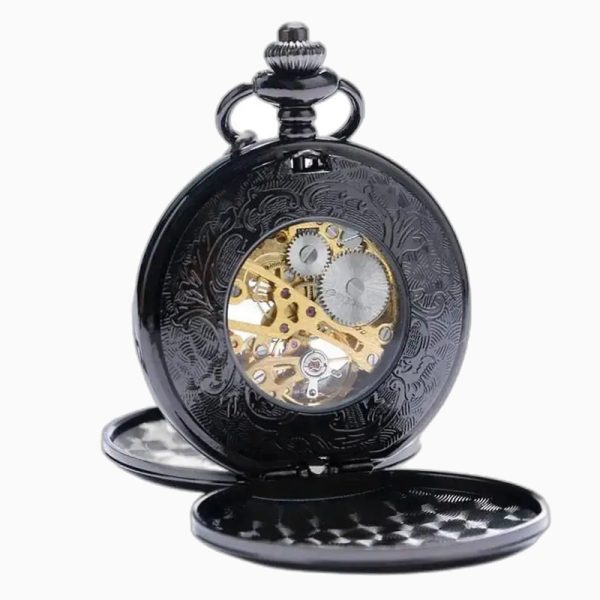 Montre à Gousset Mécanique Double Demi-Chasseur Noire – vue 3
