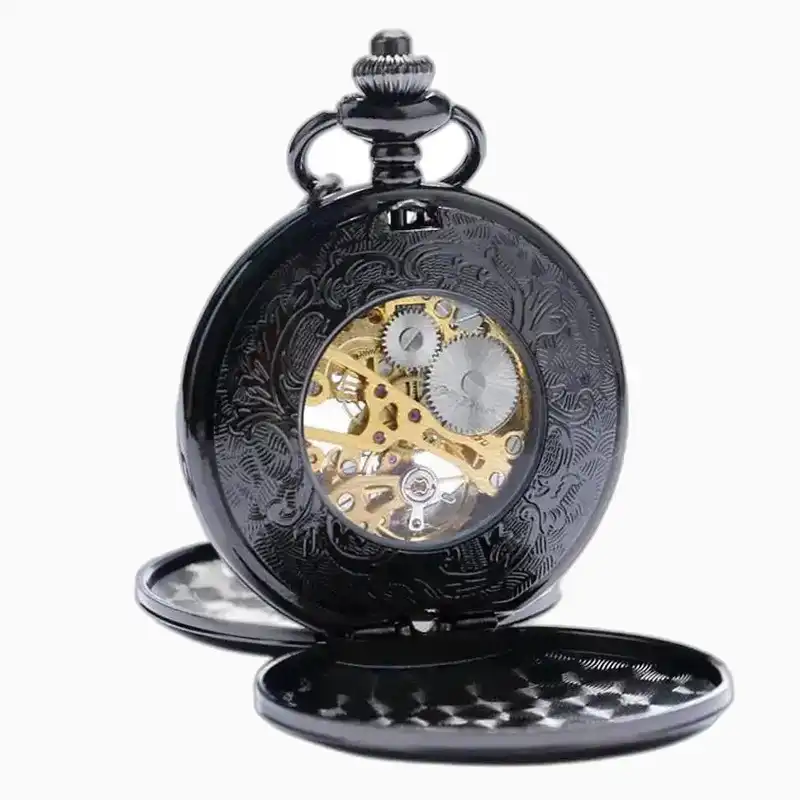 Montre à Gousset Mécanique Double Demi-Chasseur Noire – vue 3