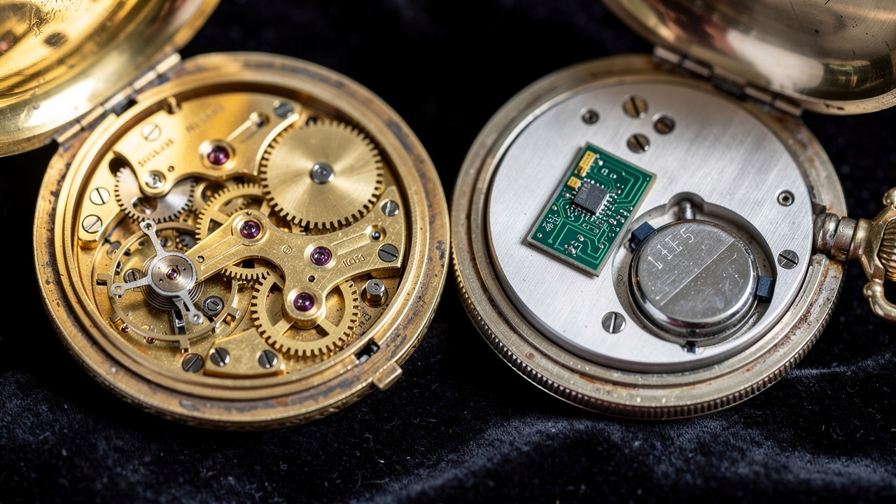 Comparaison mouvement mécanique et quartz montre à gousset