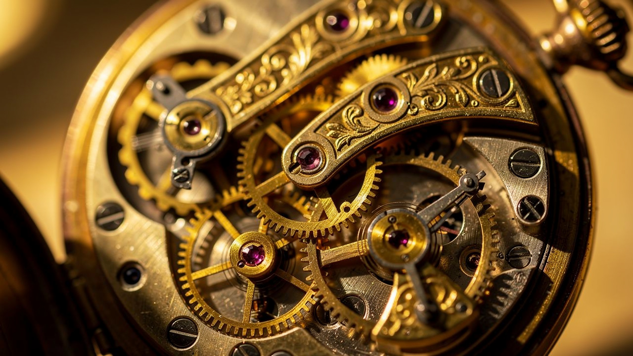 Mouvement mécanique détaillé d'une montre à gousset