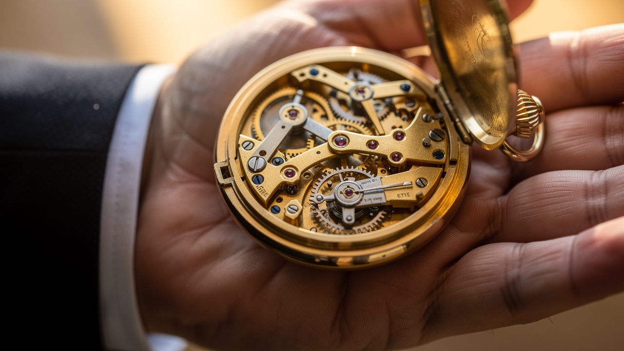 Mouvement mécanique apparent d'une montre à gousset squelette
