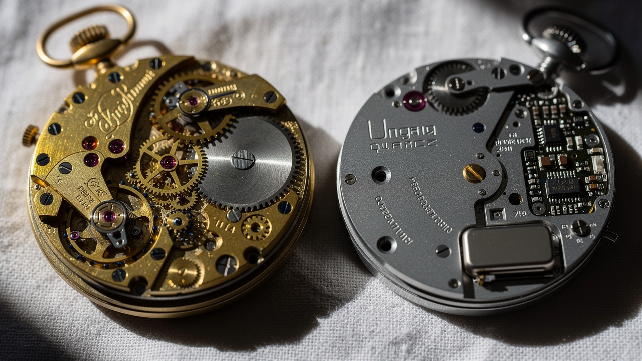 Comparaison mouvement mécanique et quartz montre à gousset