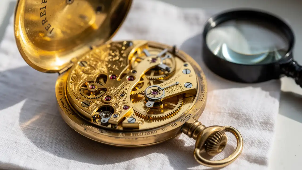 Mouvement mécanique et poinçons d'une montre ancienne