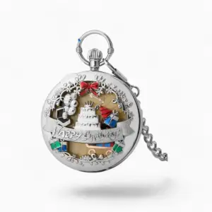 Montre à gousset musicale ornée d'un gâteau d'anniversaire et de notes de musique colorées, avec l'inscription "Happy Birthday" parfaite pour un cadeau d'anniversaire.