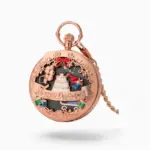 Montre à Gousset Musicale Joyeux Anniversaire avec décoration de gâteau et notes de musique en fond, chaîne couleur cuivre.