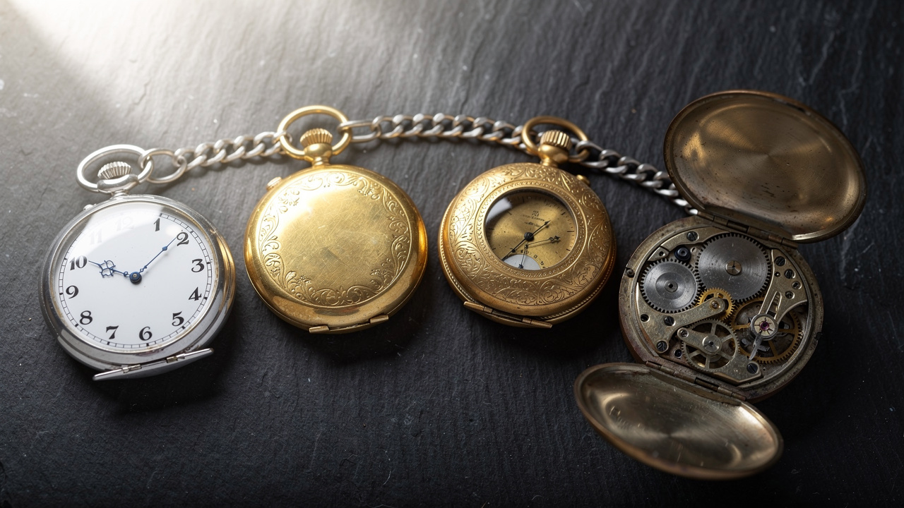 Quatre types de boîtiers de montres à gousset comparés