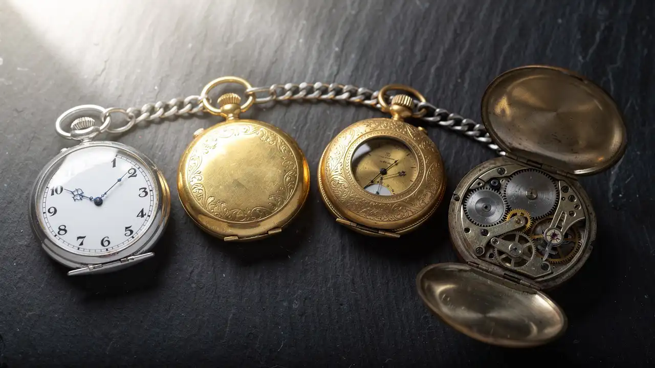 Quatre types de boîtiers de montres à gousset comparés