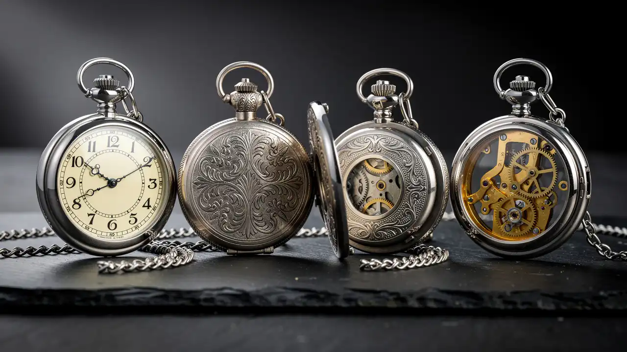 Quatre types de boîtiers de montres à gousset comparés