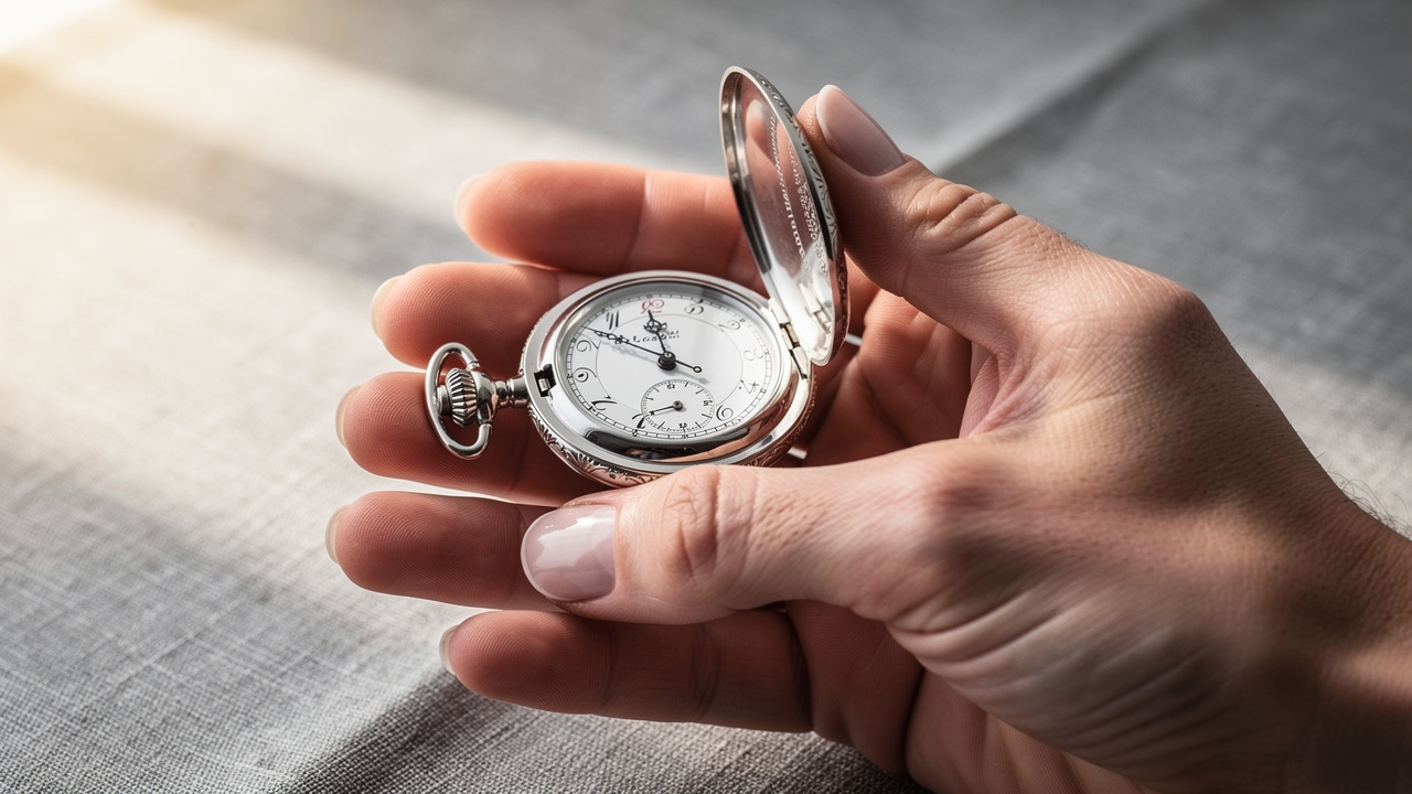 Main remontant la couronne d'une montre à gousset