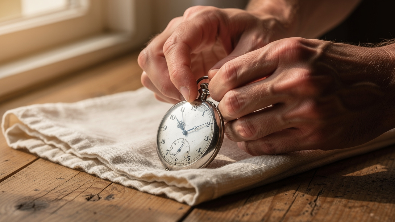 Geste de remontage quotidien d'une montre à gousset mécanique