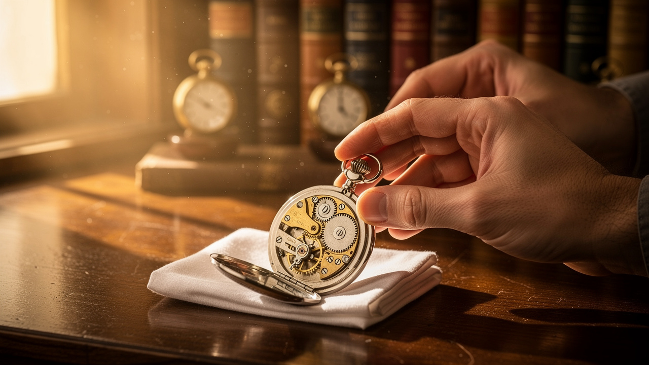 Remontage quotidien d'une montre à gousset mécanique ancienne