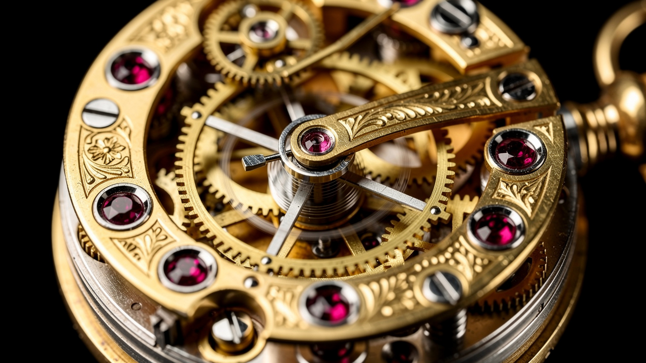 Mécanisme tourbillon de montre à gousset en gros plan
